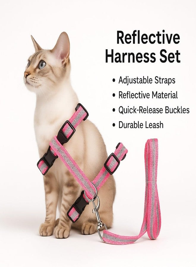 PET FUN Adjustable Cat Harness with Leash - Comfortable, Escape-Proof, Lightweight & Durable Nylon Strap with Safety Buckles - Perfect for Walking, Training & Outdoor Adventures (Pink) - Image 3